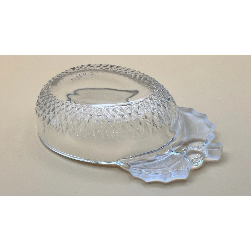 Vtg Mikasa Clear Glass Holly Berry‎ Handle Diamond Point Candy Nut Dish Bowl 6